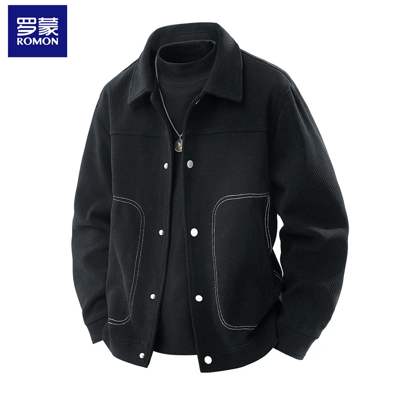 Romon/罗蒙男士夹克高级感春秋新款韩版潮流翻领痞帅时尚休闲外套