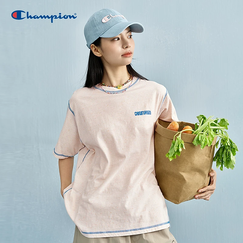 Champion冠军夏季新款短袖女明线撞色彩点正肩T恤休闲U5BSSJW007