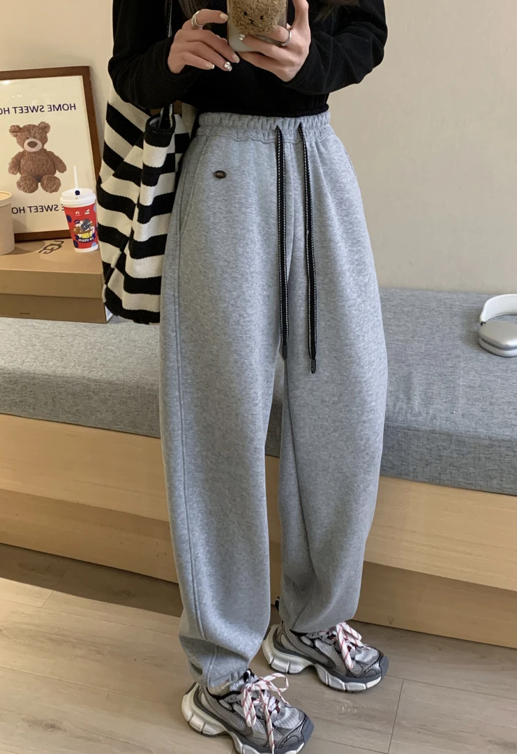 【e*gg订单】冬季爆款韩版羊羊绒加厚宽松束脚休闲撞色卫裤F-8201