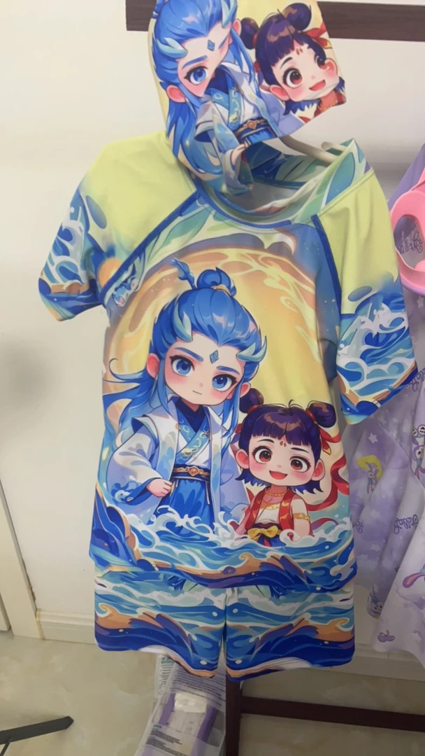 黄色哪吒三件套分体超新款送泳帽