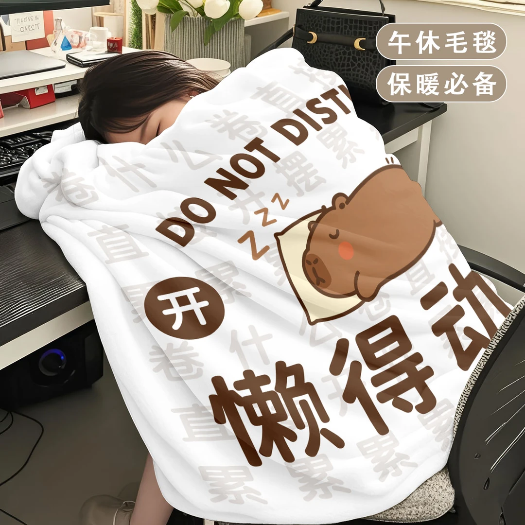 懒得动卡通风保暖法兰绒午休毛毯盖被办公室空调被户外学生盖毯