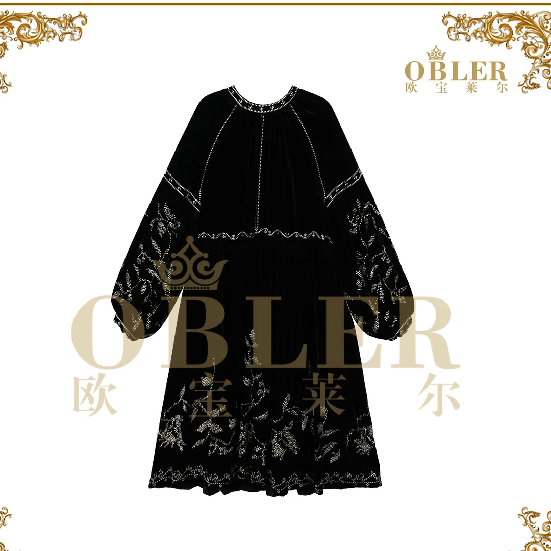 【鎏金岁月】OBLE 2025秋冬新款丝绒连衣裙305-24965