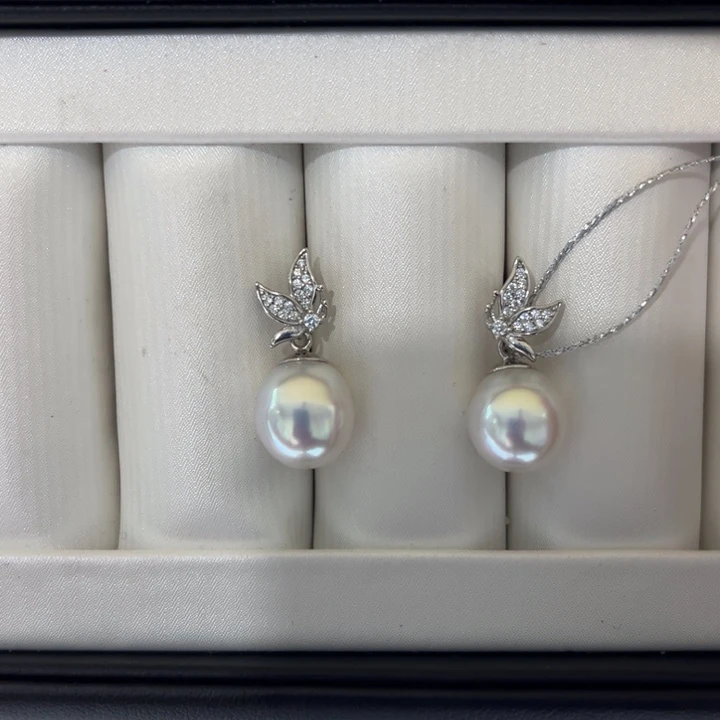 海水珍珠上新澳白蝴蝶耳坠9-10mm银S925镶小****6