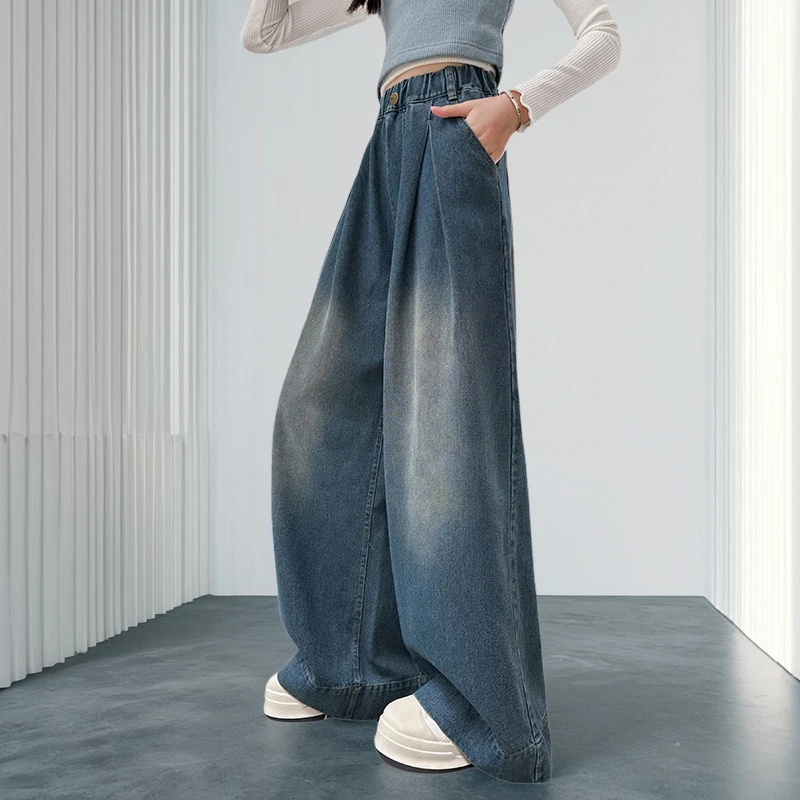 牛仔裤夏季春季女显瘦穿搭中腰秋季裤子长裤牛仔裤夫妇女款阔腿裤