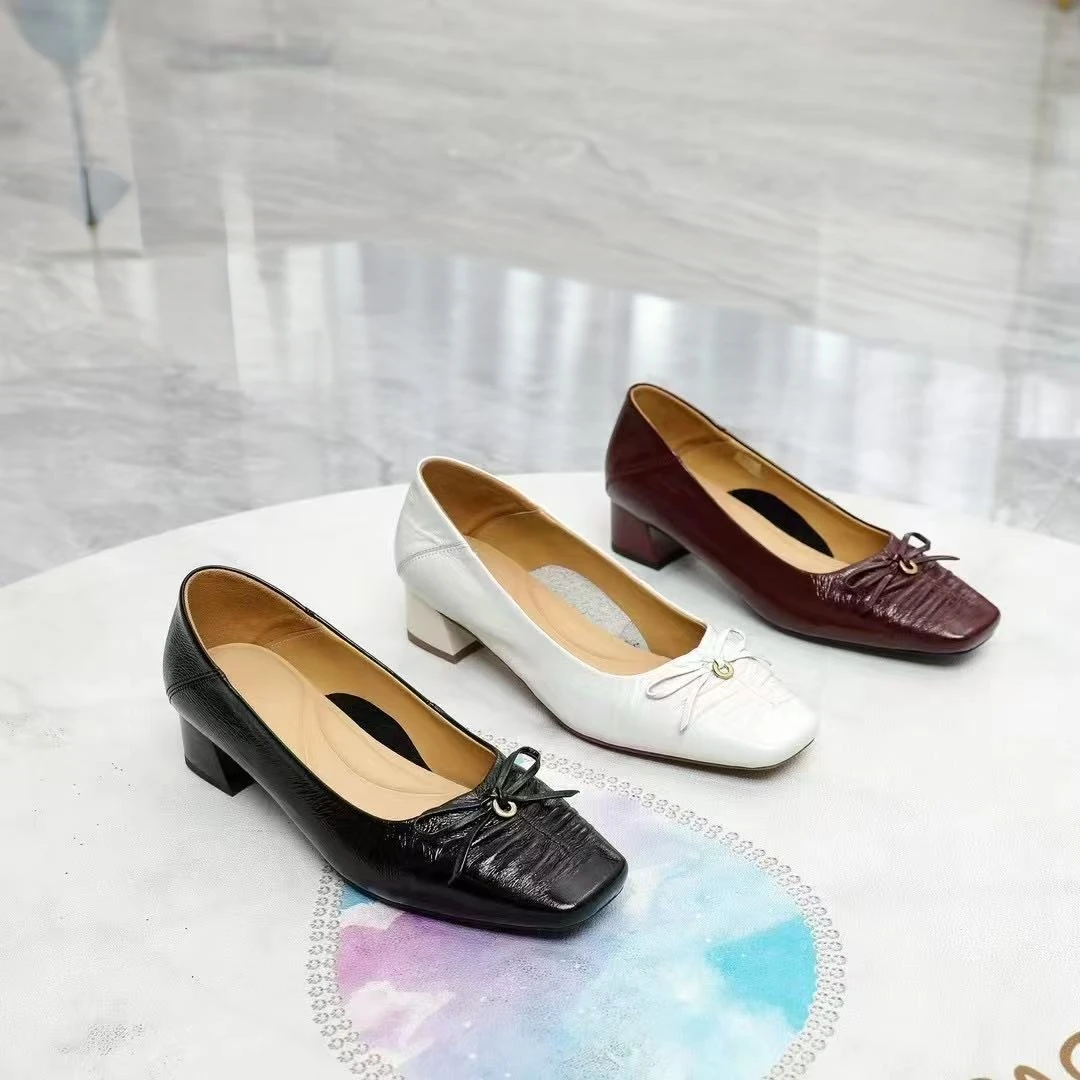 中跟粗跟牛皮2025浅口单鞋软底软面浅口妈妈鞋春季夏季甜美风皮鞋
