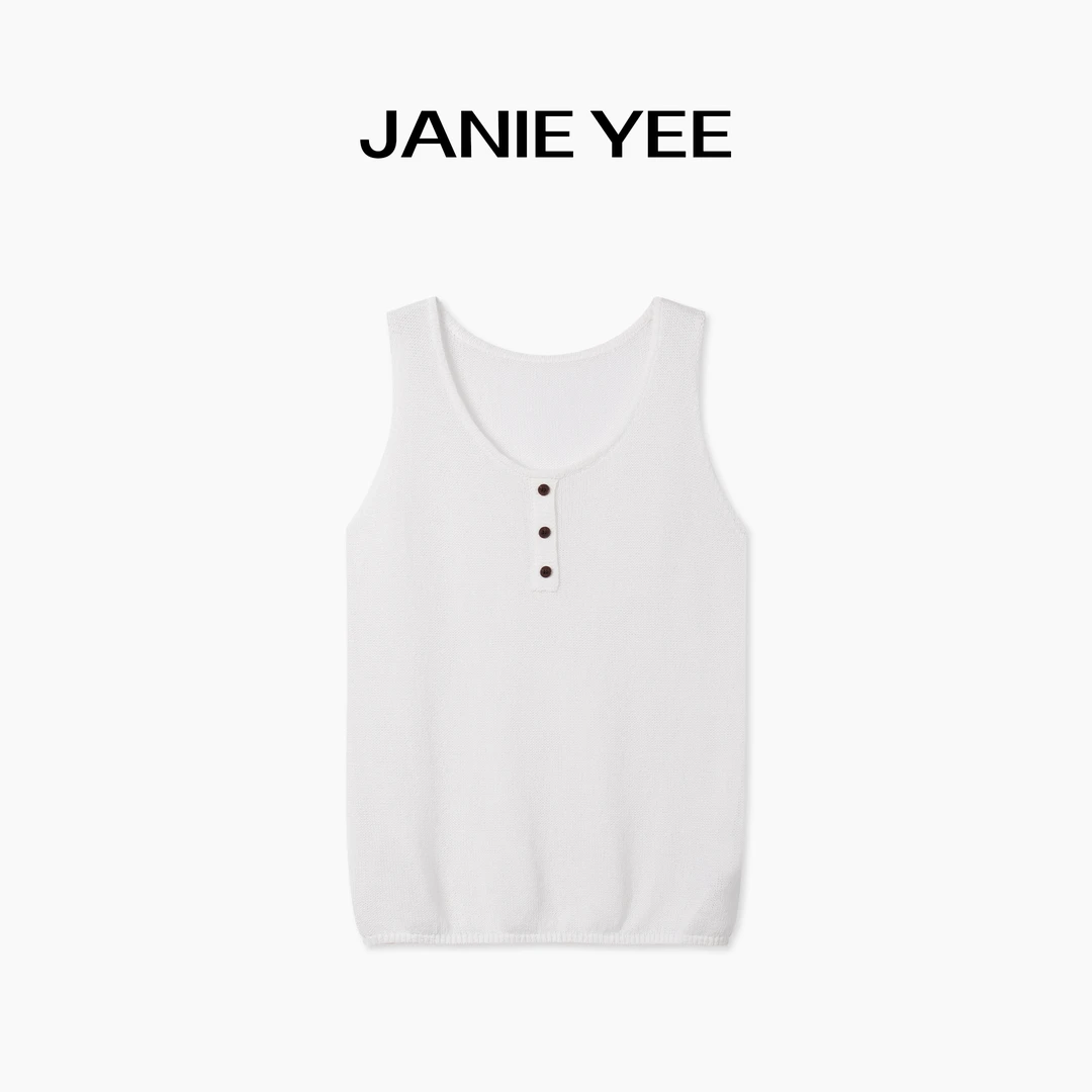 Janie Yee“奶油包” 休闲老钱圆领纯色无袖背心T恤针织衫 25A2369