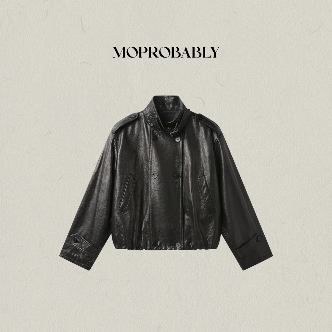 Moprobably李予诺「硬控」"羊皮"气质百搭真皮夹克皮衣外套L5382002