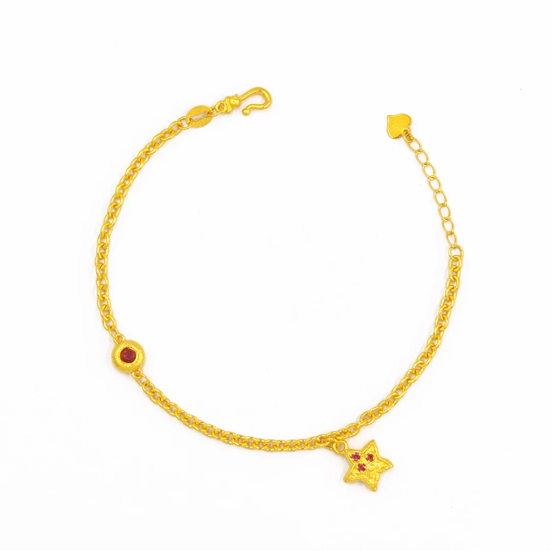 足银手链 足银999镶嵌红色星星灵动手链轻奢时尚朋克风简约高级感