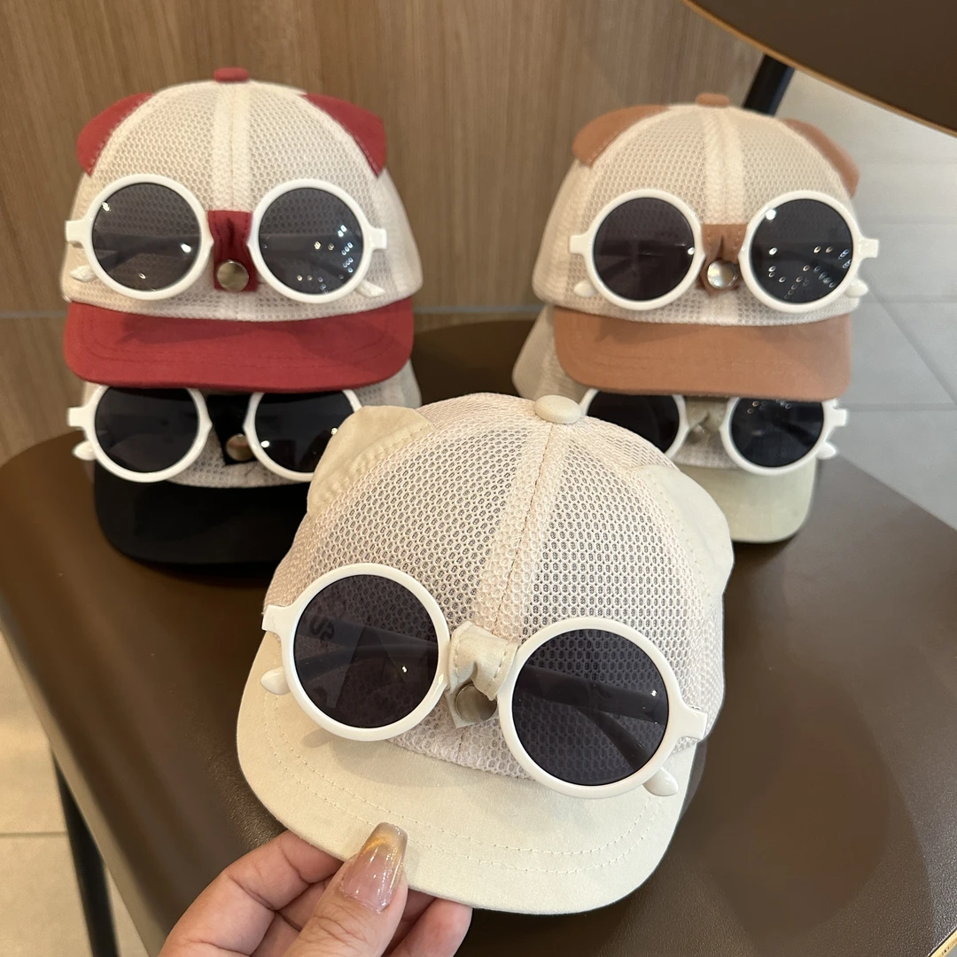 婴儿帽子夏天网眼镜一体棒球帽宝宝鸭舌帽遮阳帽男童女童夏季遮阳