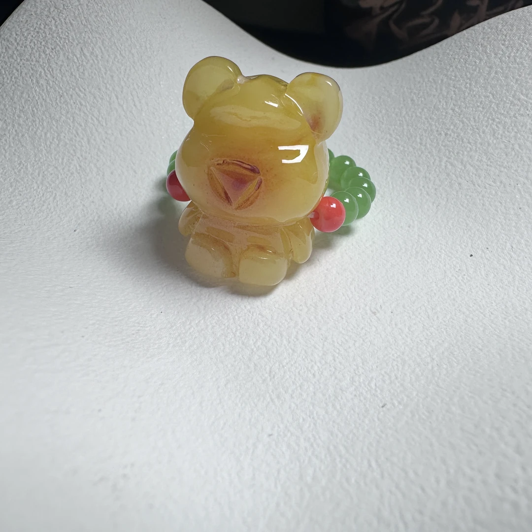 A23设计款蜜蜡小熊戒圈时尚手工气质.