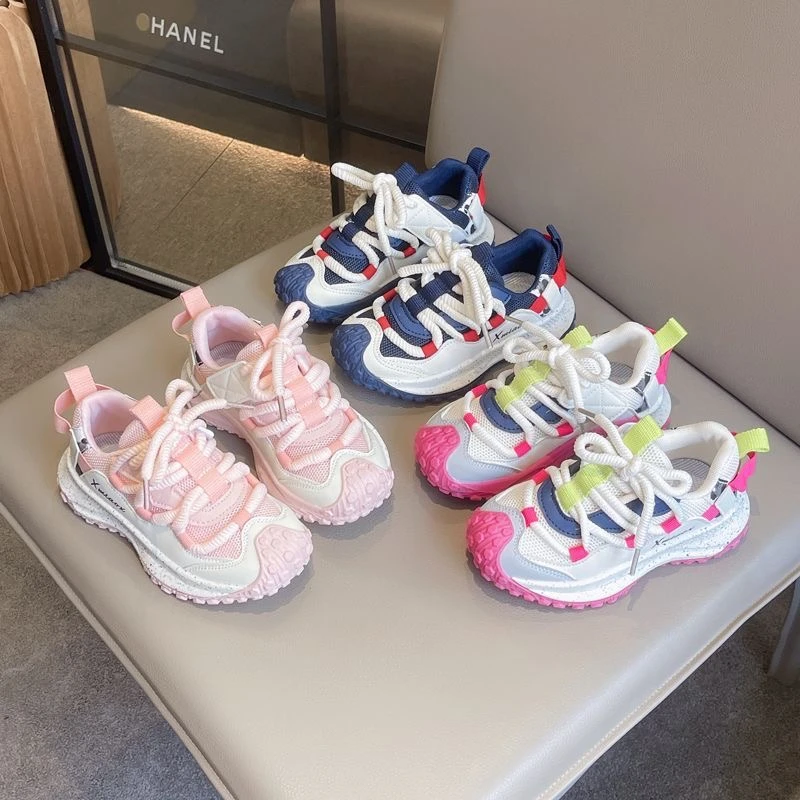 儿童拼色老爹鞋男女童网面透气春季耐磨底运动鞋百搭M920