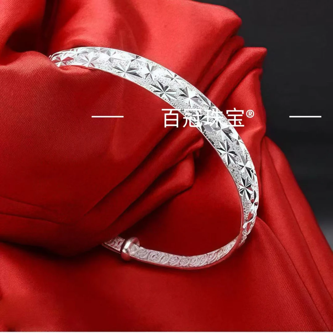 足银手镯 银手镯宽心推拉手镯精致灵动创意饰品Z