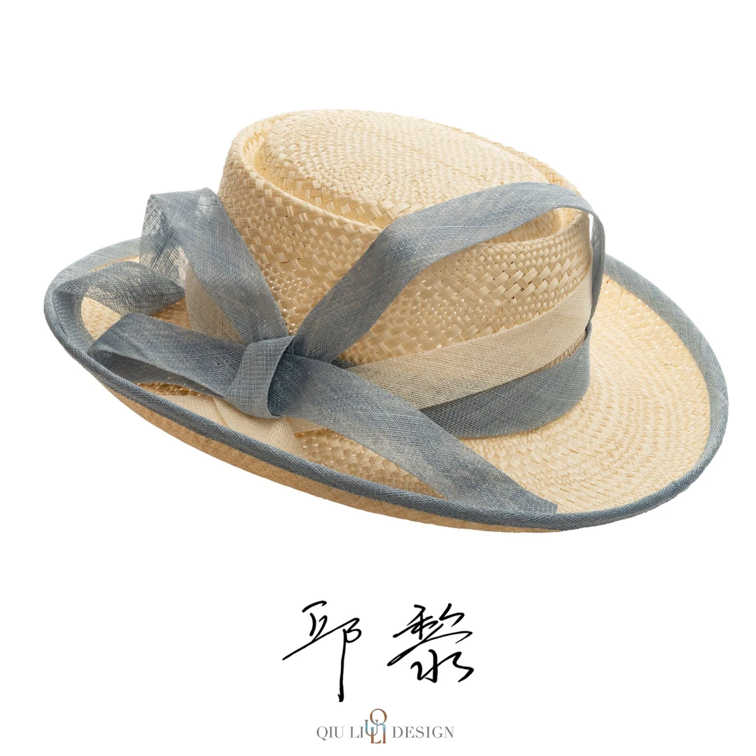 QIU LI · 法式浪漫田园森系蝴蝶结织带气质草帽 1d2246