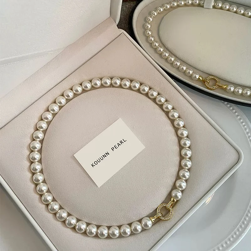 A202澳白贝珠极光白轻奢法式简约通勤高级感项链10mm