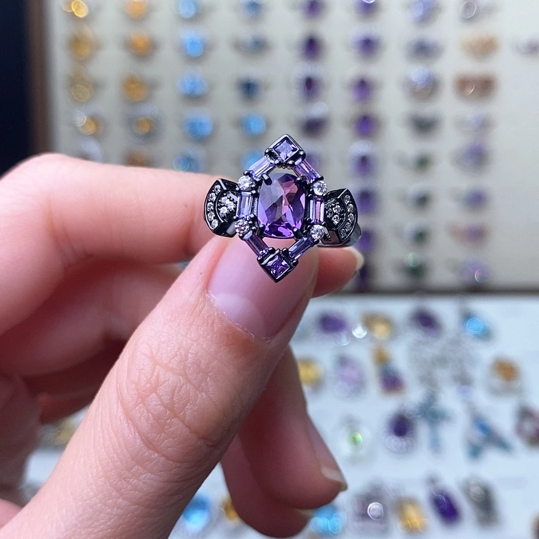 紫晶戒指银S925镶嵌（需要证书备注）
