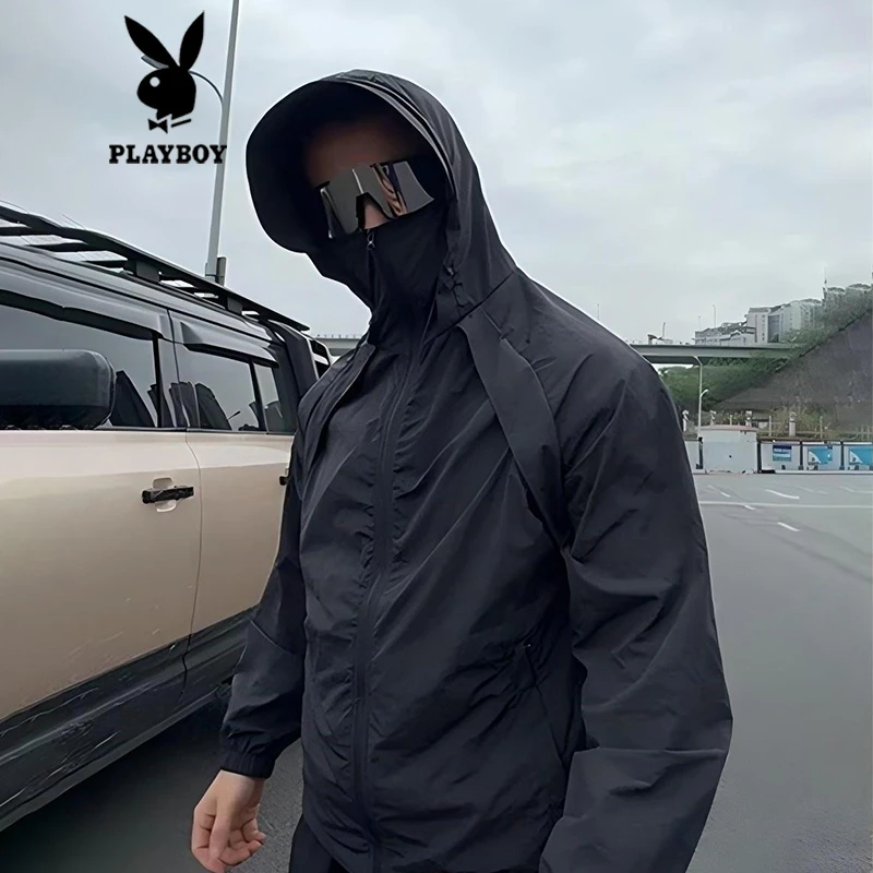 花花公子活页剪裁冰丝防晒衣夏季轻薄速干连帽外套户外运动骑行服