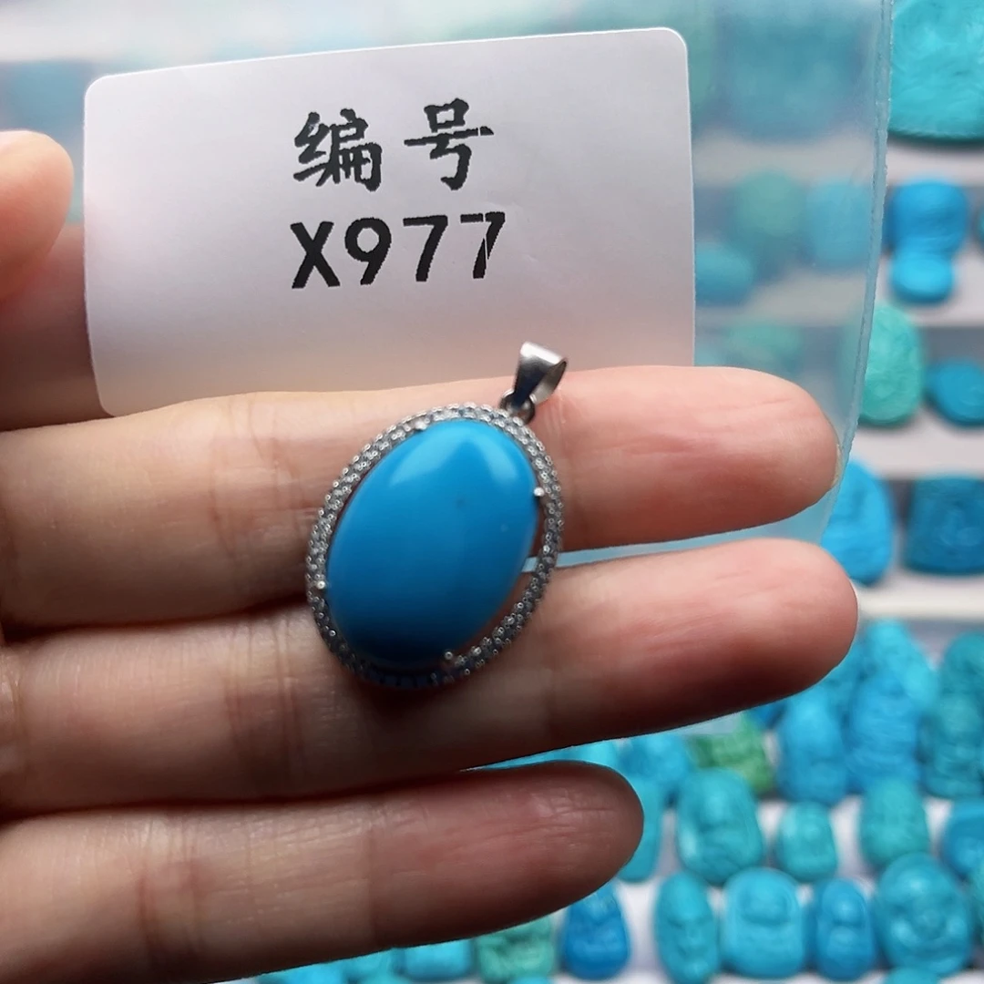 呵***呵银S925镶嵌绿松石天然原矿雕刻绿松石