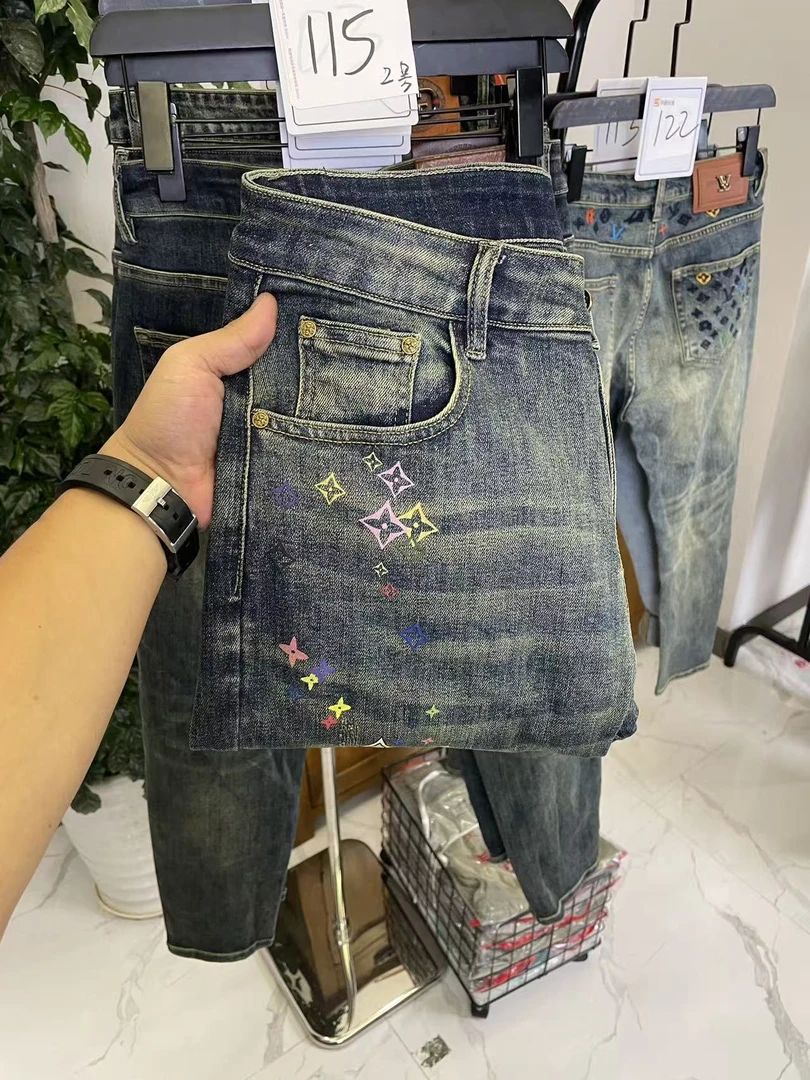 潮流男款轻奢修身百搭男士蓝色小脚时尚秋冬复古水洗弹力高腰