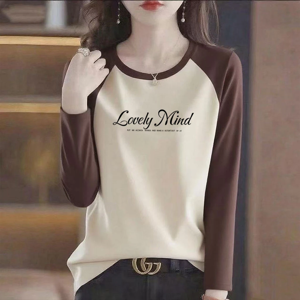 100%纯棉2025春秋季新款长袖T恤女宽松胖mm时尚显瘦韩版百搭上衣T