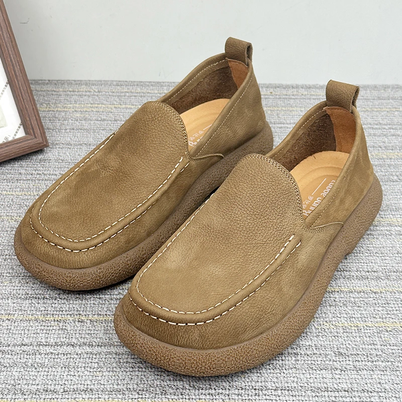 夏季宽头男士乐福鞋真皮透气单鞋头层牛皮软皮软底一脚蹬休闲皮鞋