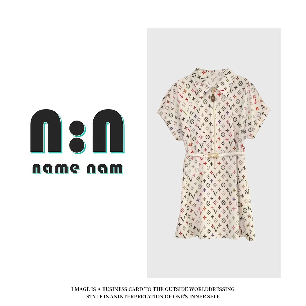 2025时尚吸睛彩色印花短袖连衣裙尽显俏皮6710