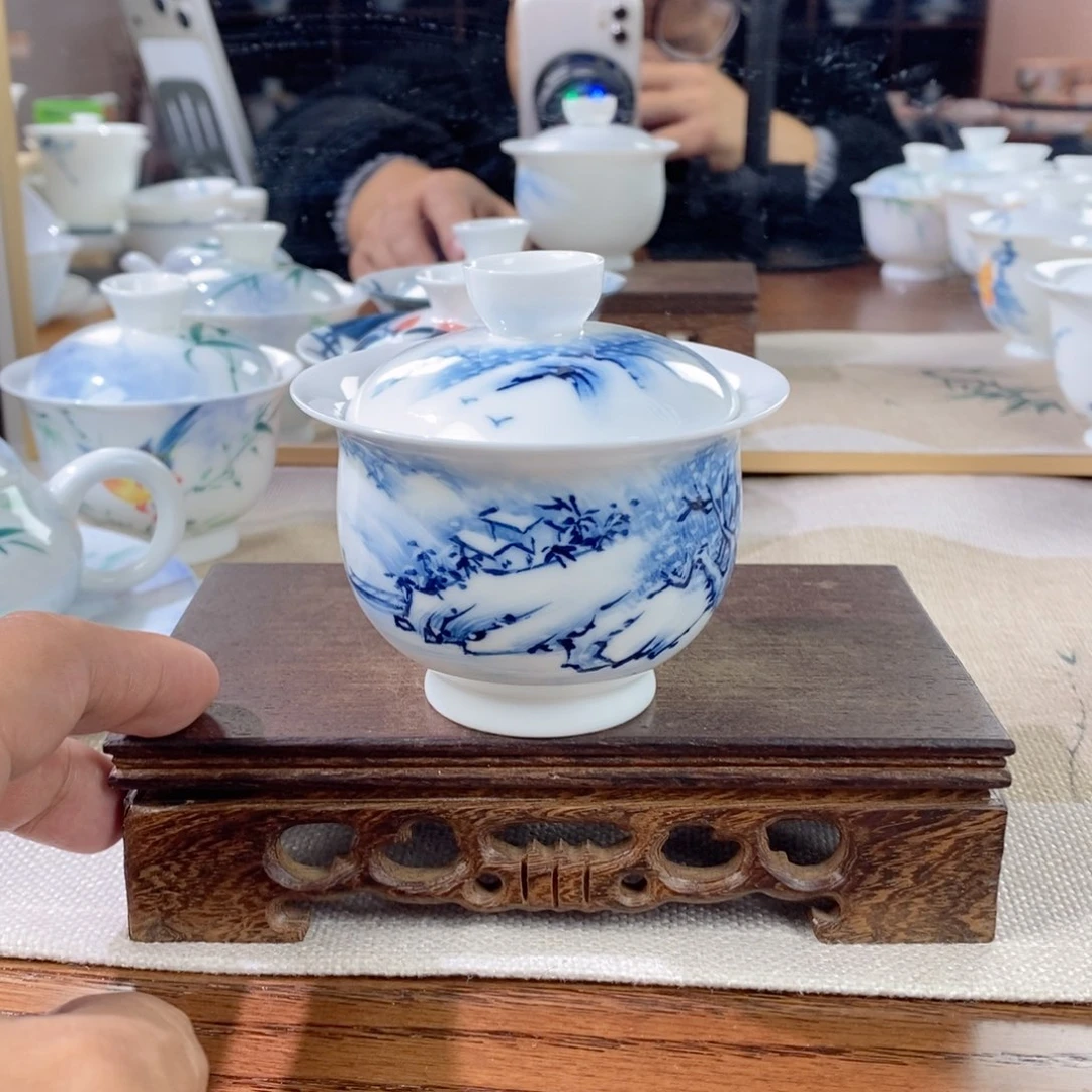 超薄柸雪景盖碗140cc