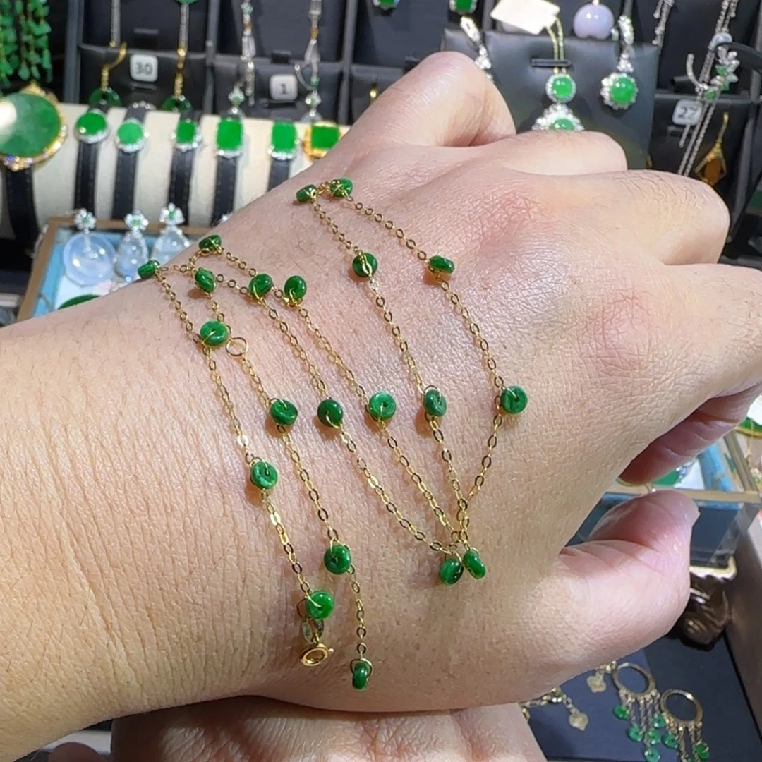 翡翠18K金镶嵌颈饰满天星45cm