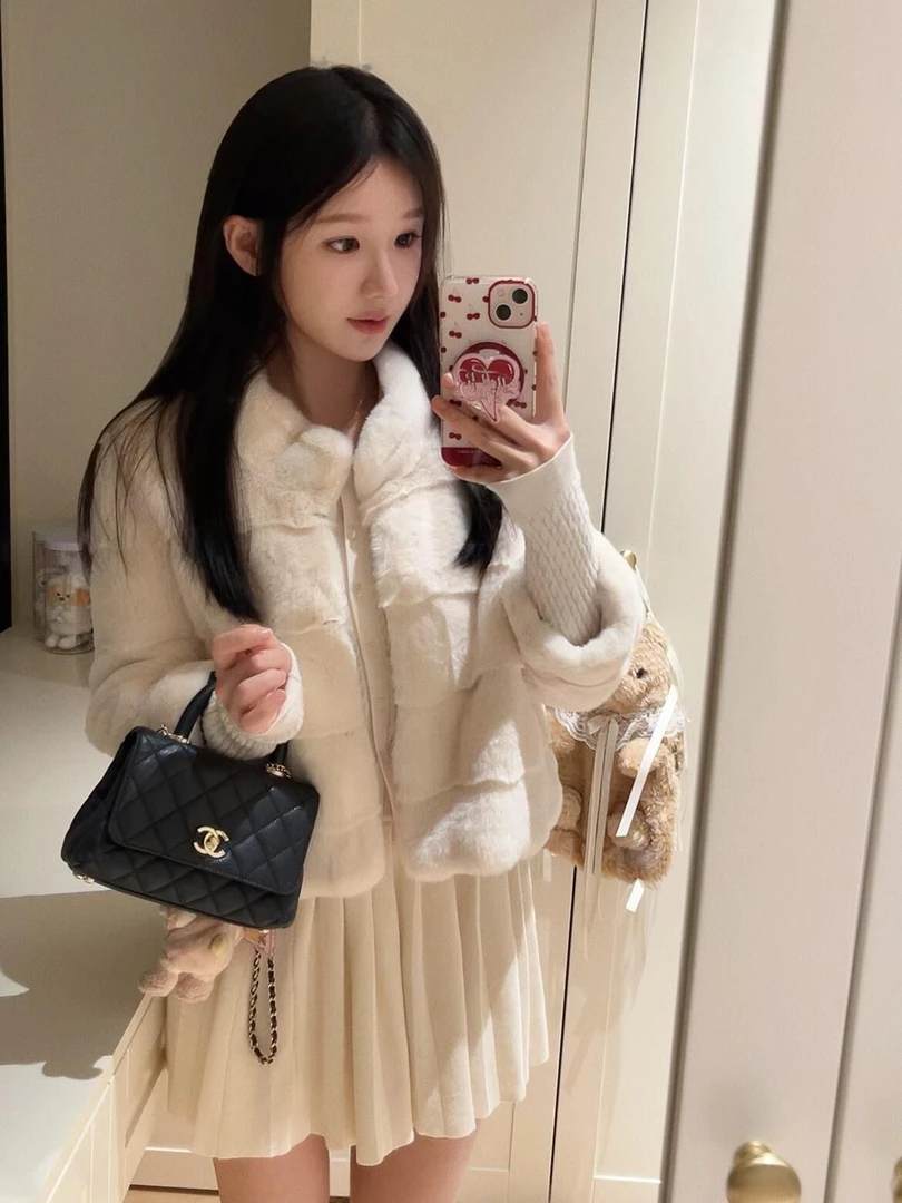 人造皮草 2025秋冬精致贵气七分袖环保水貂时尚休闲短款毛毛外套