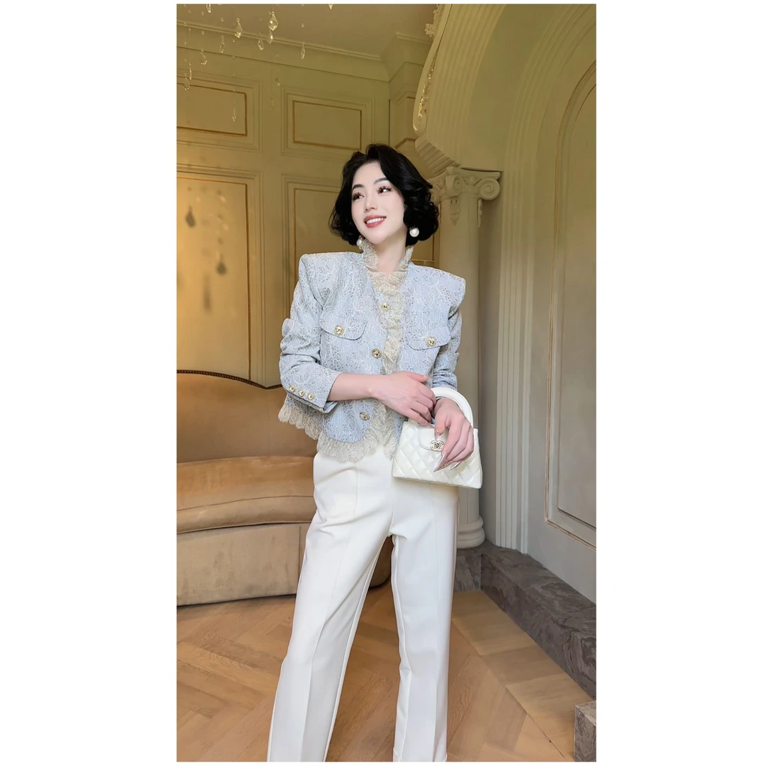 LYXJ【泰晤士蓝调】女小香风秋季设计感短外套11958