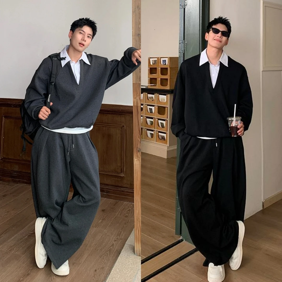 Holemene美式潮牌高级感假两件拼接卫衣套装男宽松休闲时尚25113