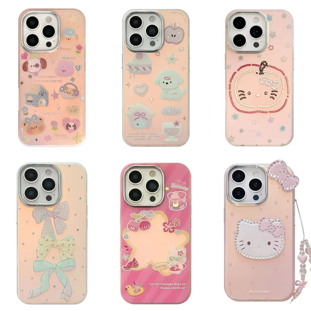 鎏金卡通甜美韩系适用iphone15手机壳16Promax电镀镭射13硬11创意