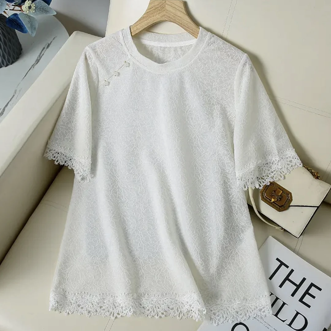 2025新中式国风百搭蕾丝拼接小衫