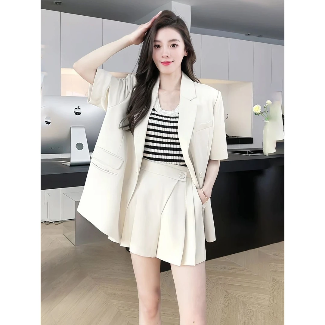 夏季休闲小个子西装套装女韩版新款宽松短袖气质百搭高级感两件套