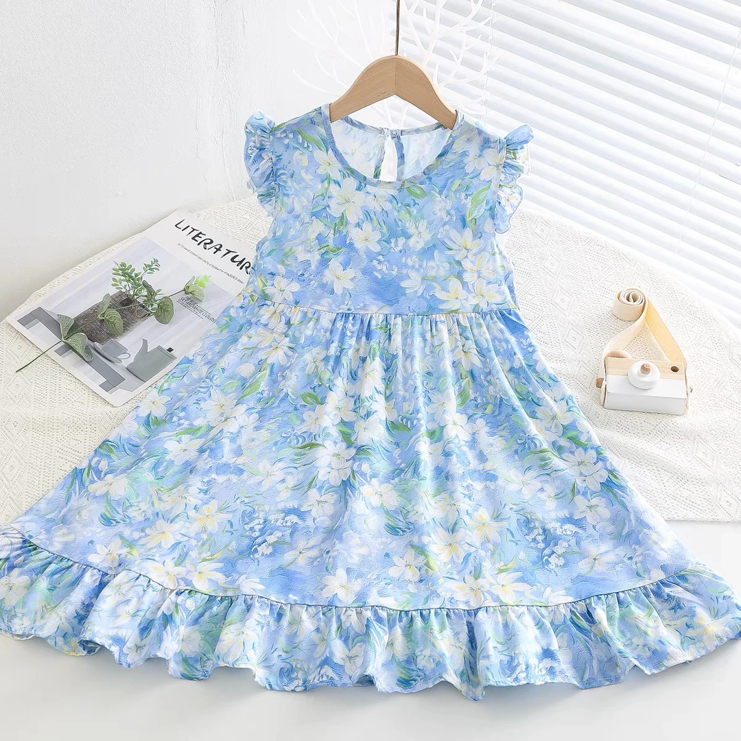 2025新款绵绸连衣裙儿童人造棉40支纱薄款连衣裙中大童长裙子夏款