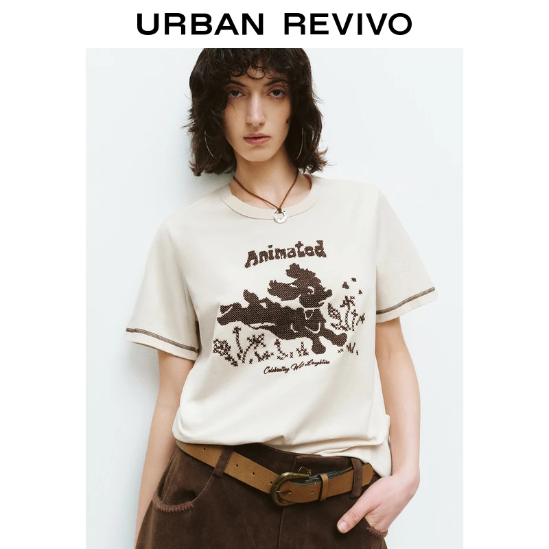 UR2025春季新款女装趣味休闲撞色明线图案短袖T恤UYL450049