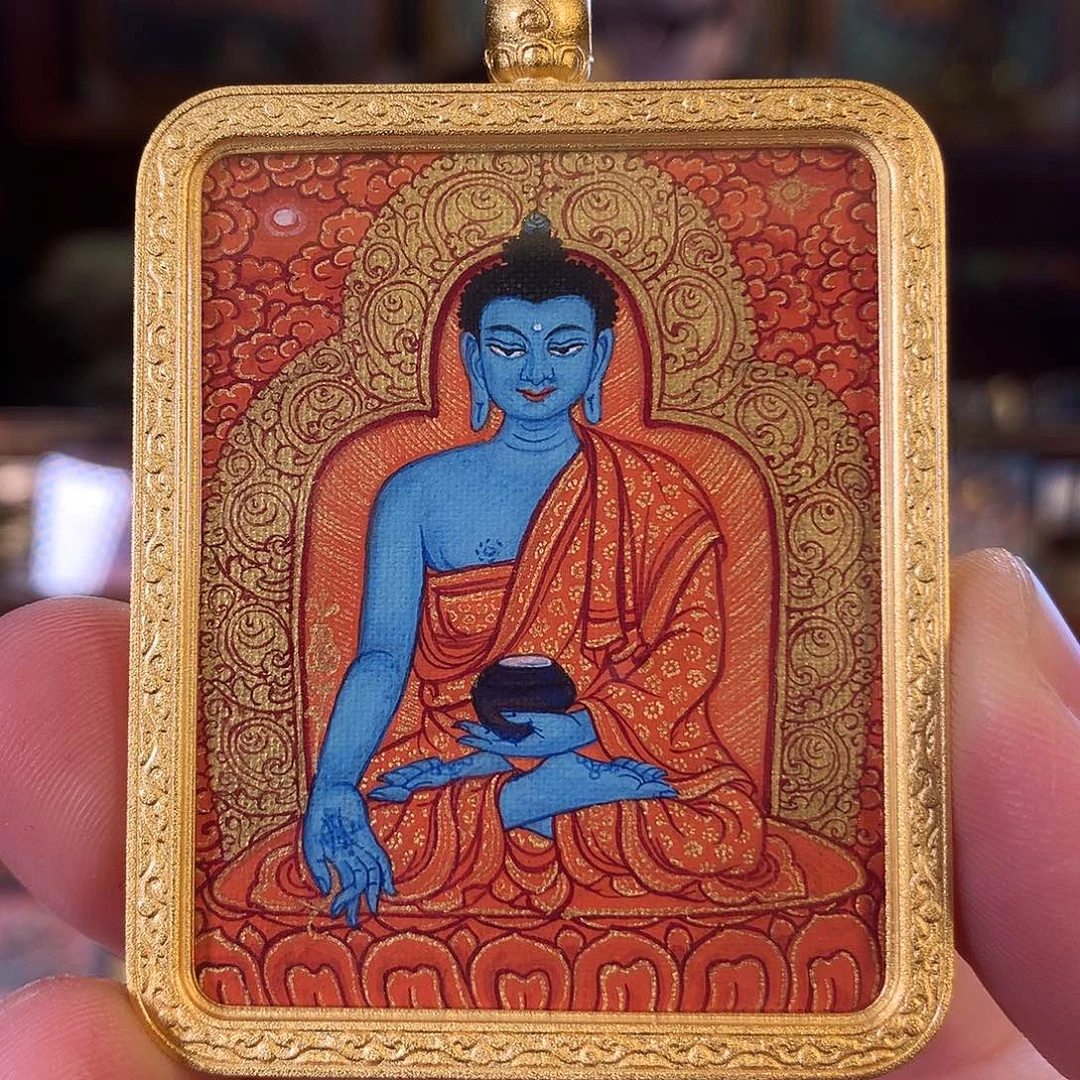 吊坠西藏纯手绘唐卡药师佛