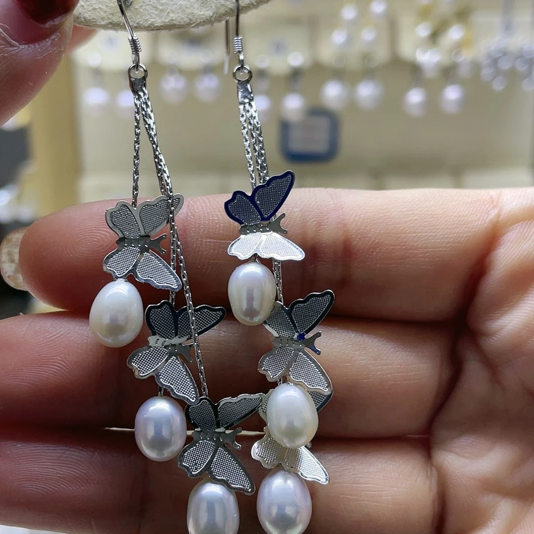 淡水珍珠耳饰银S925镶嵌