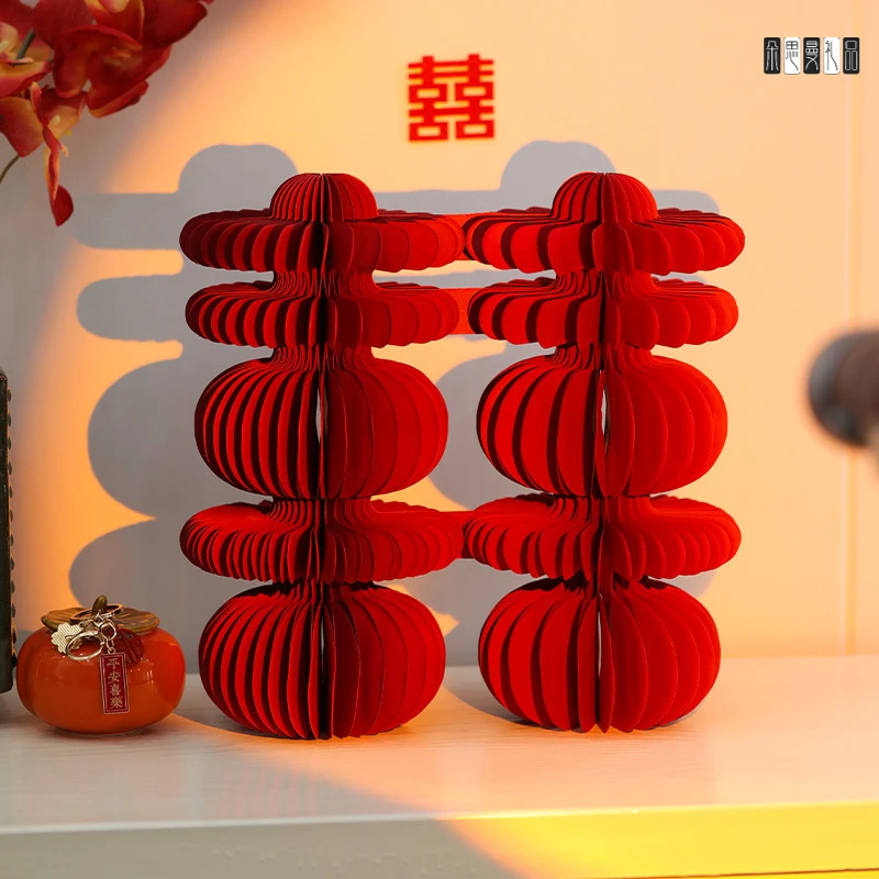 朵思曼蜂窝球立体喜字摆件结婚专用订婚宴立体囍字桌面摆台婚房布