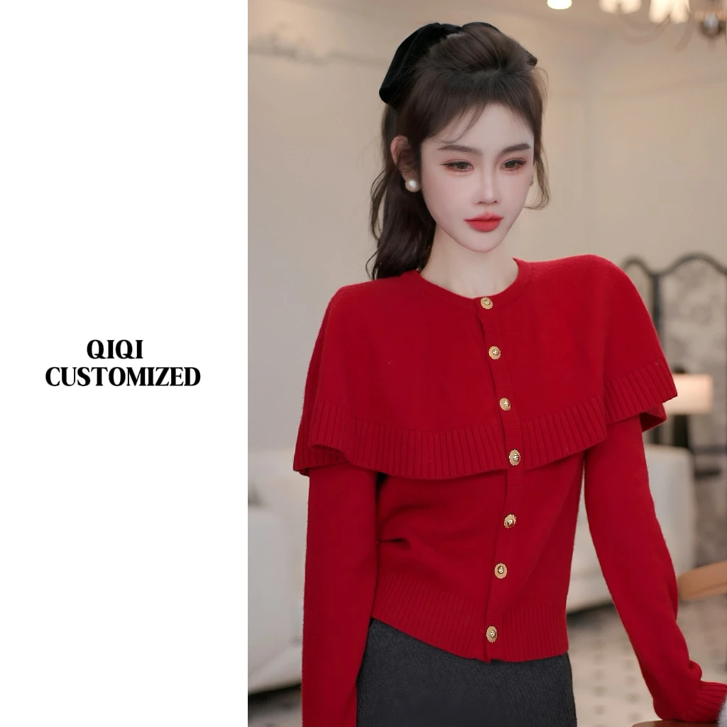 【戚戚高级定制】气质氛围假两件披肩斗篷设计感减龄毛衣#9918