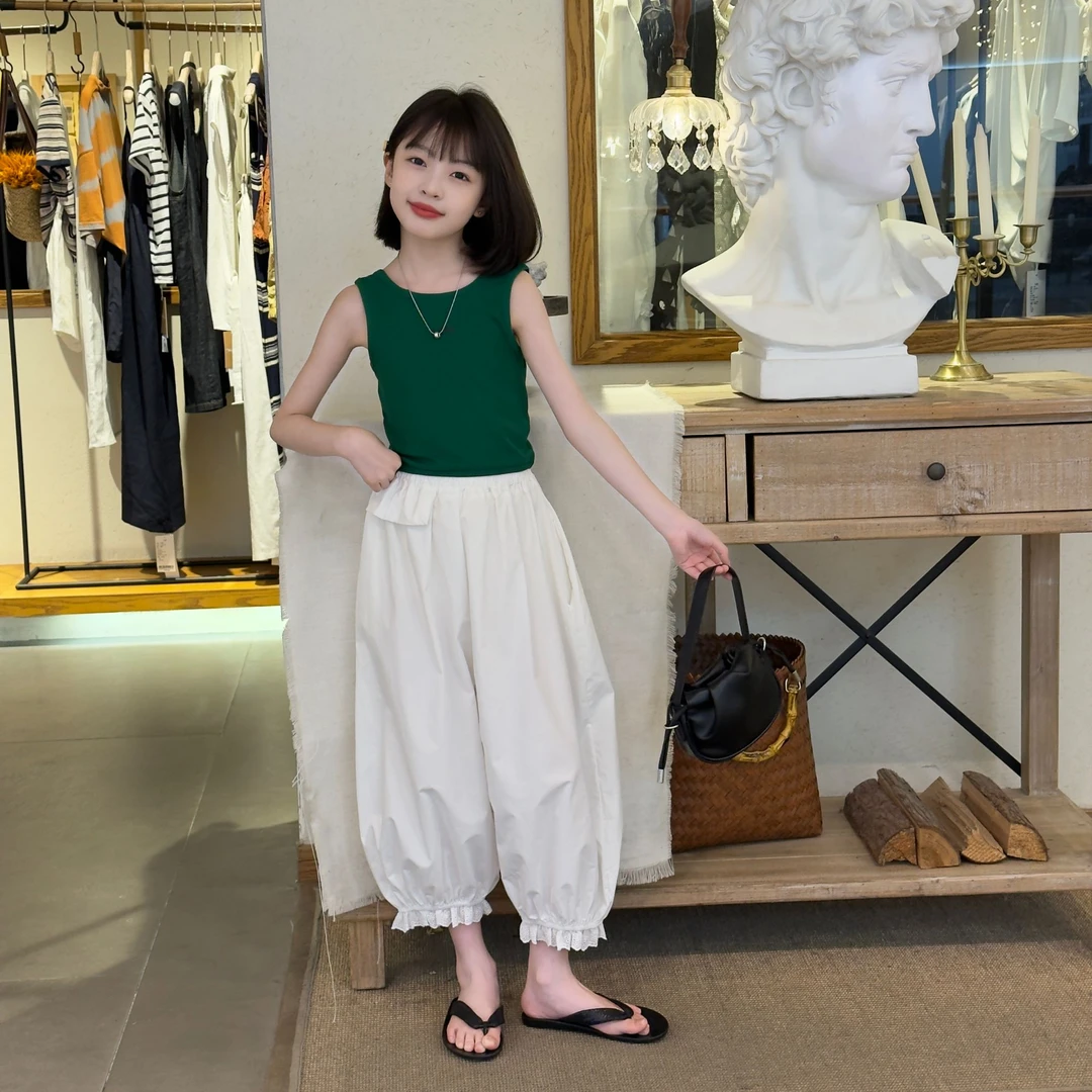 女童夏季套装2025新款儿童洋气无袖背心夏装女孩百搭束脚裤两件套