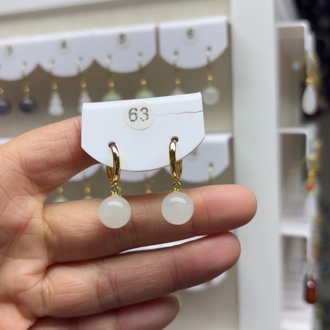 和田玉银S925镶嵌耳饰