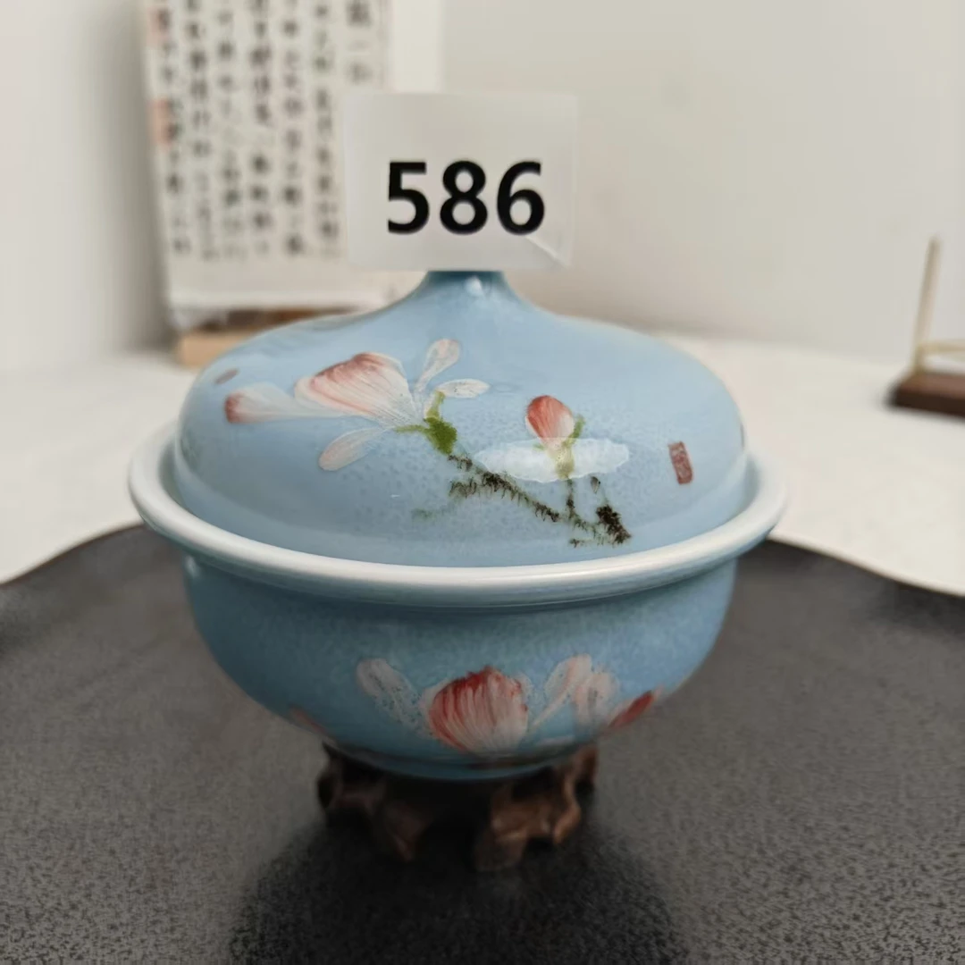 景德镇手绘釉中彩（食品级）龙纹颜色釉炖盅586陶瓷天青