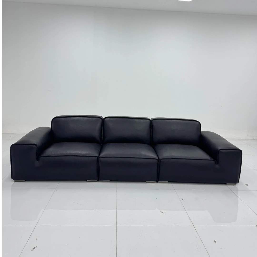 【传承系列】大黑牛沙发黑色高级感客厅意式极简直排豆腐块沙发