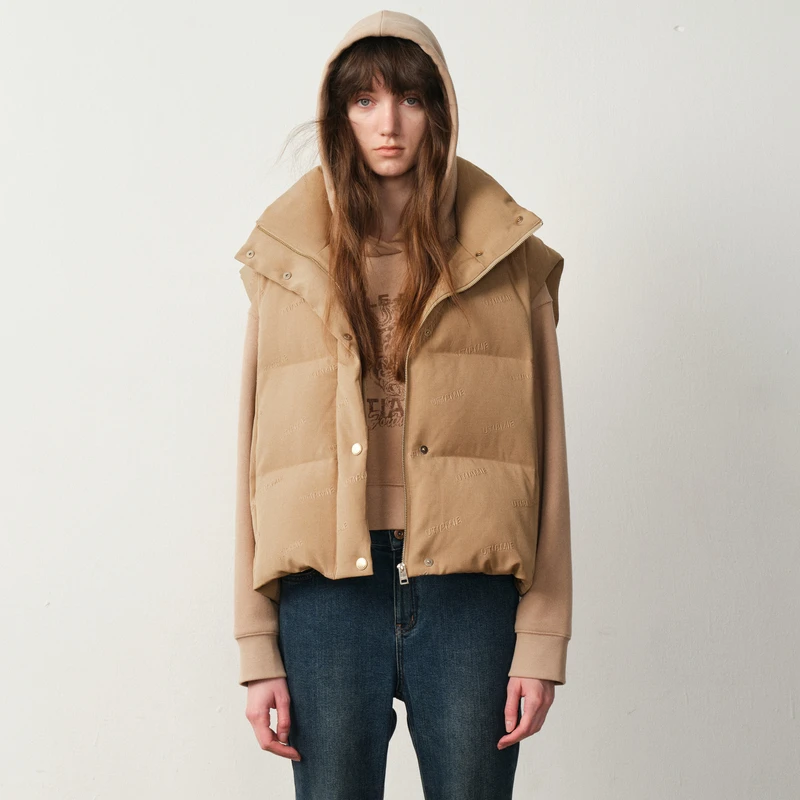 U/TI驼色大翻领羽绒马甲宽松保暖秋冬叠穿背心
