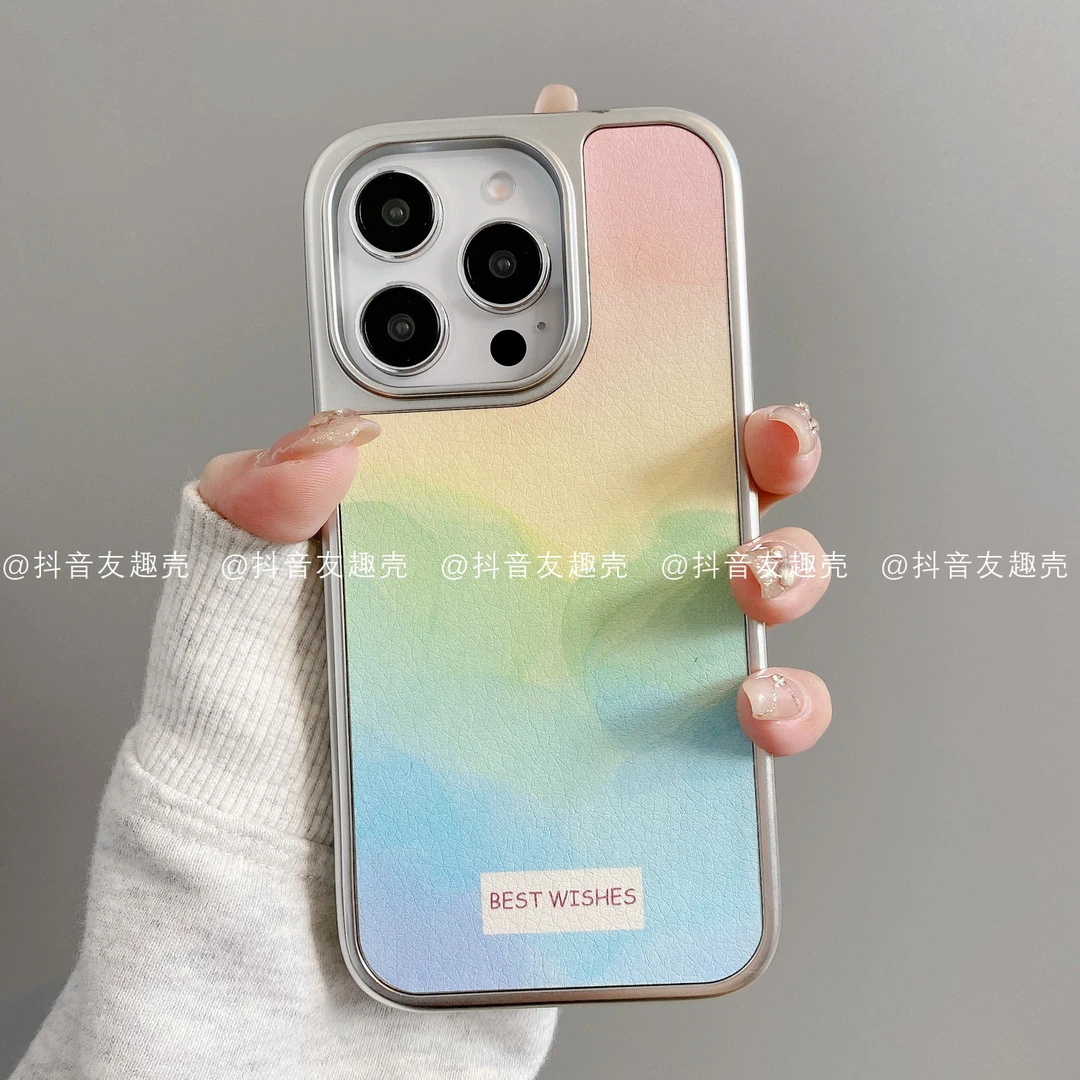 大孔皮革适用iphone16promax苹果15/14/13/12华为小米手机壳晕染