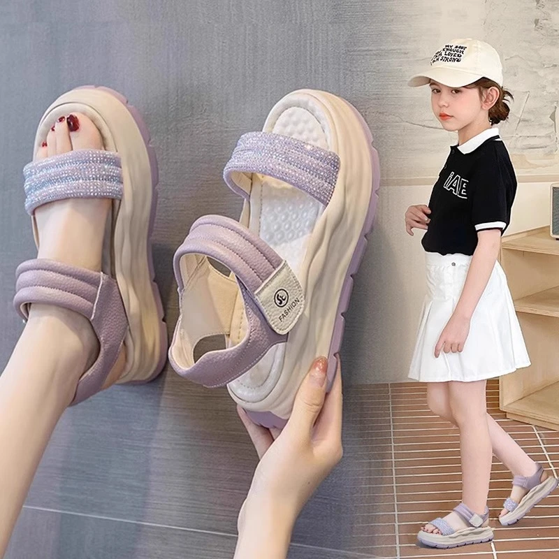 ABC女童运动凉鞋夏季2025新款儿童公主鞋软底洋气沙滩鞋小女孩鞋