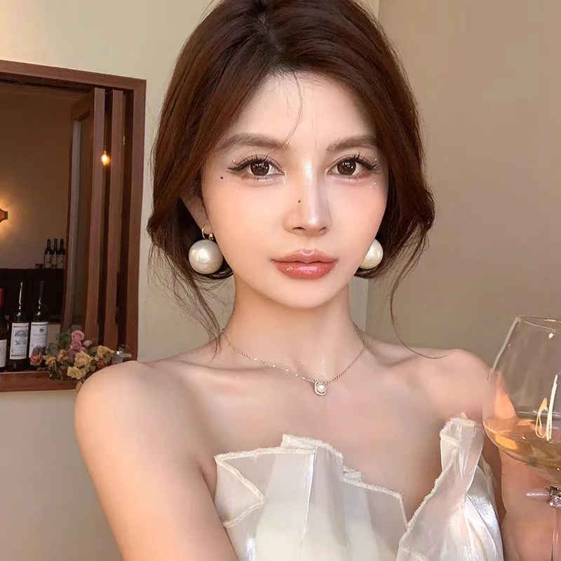 合金仿珍珠耳饰 复古夸张冷淡风超大针织耳环