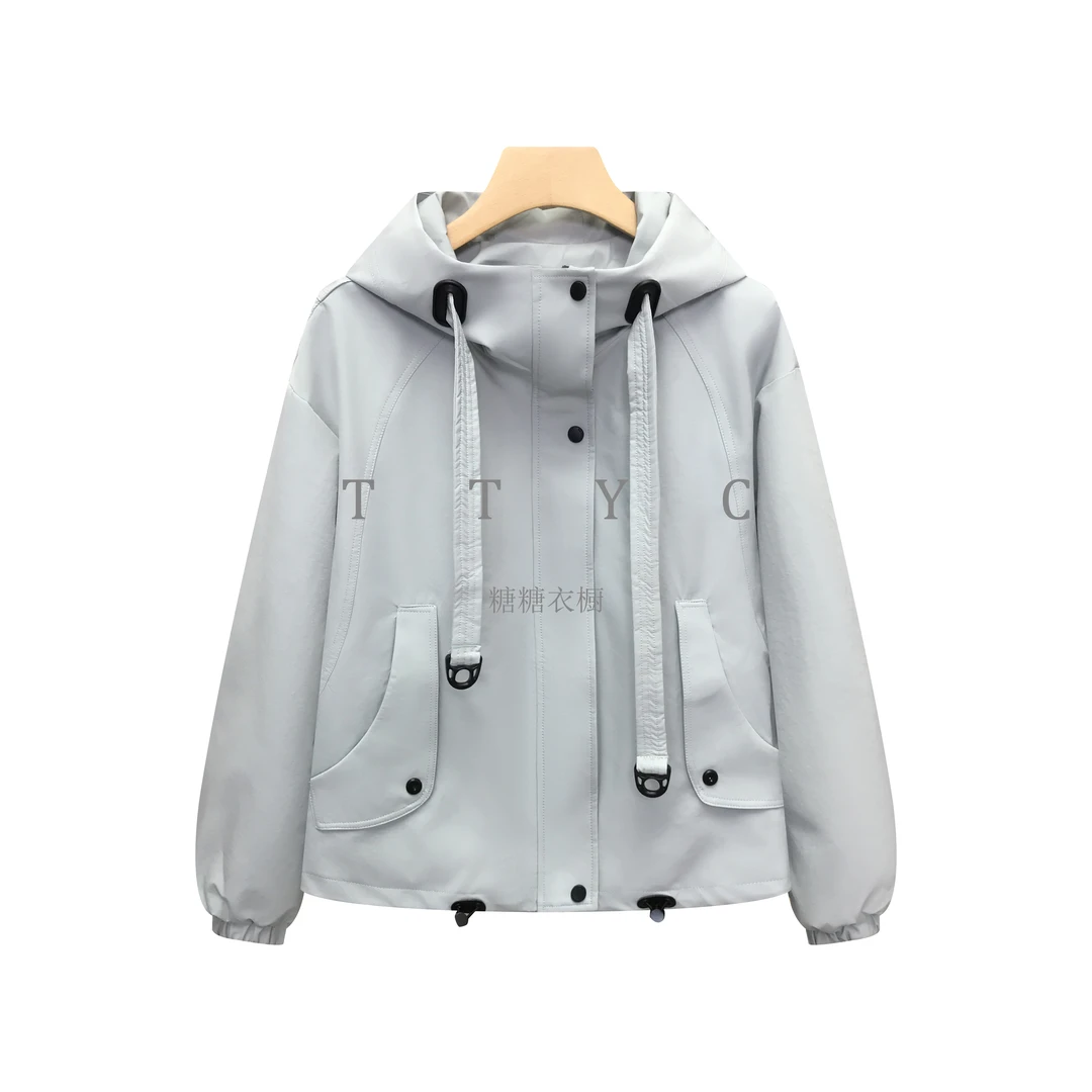 【臻雅】“单排扣内拉链”连帽春季新款时尚百搭风衣