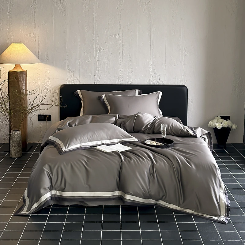 氧气新款天丝棉三拼角四件套-纯色轻奢丝滑简约凉感