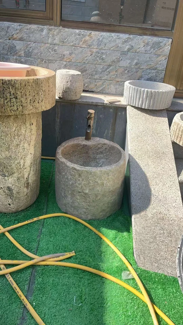 庭院户外石头一体立柱式洗手盆花园别墅水池台盆
